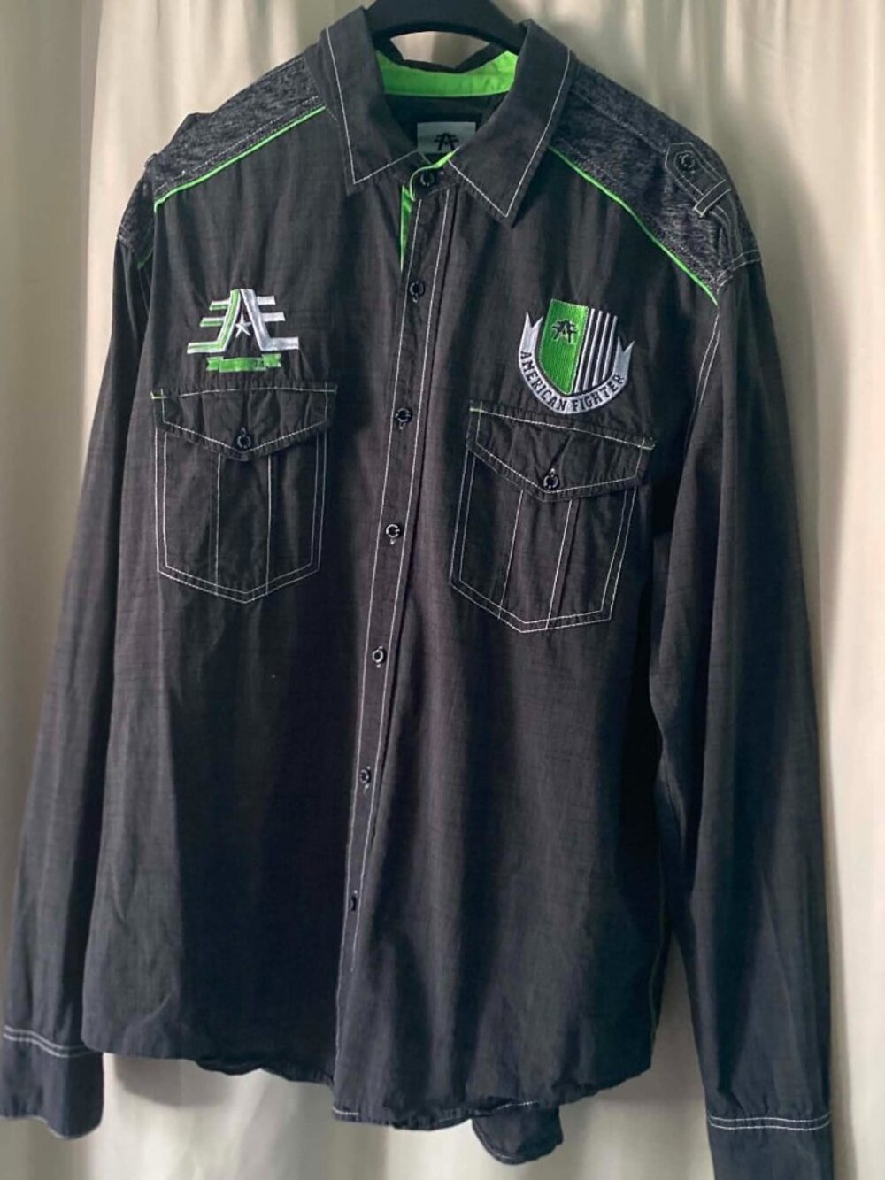 American Fighter Shirt Men's 2XL Slim Black Long Sleeve Embroidered MMA